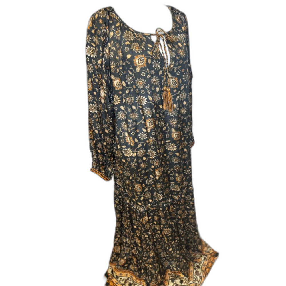Natural Life Boho Floral Paisley Maxi Dress L Long Sleeve Tassel Tie Flowy - Picture 5 of 7